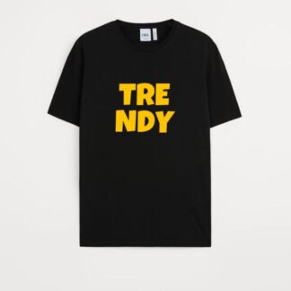 trendy black t shirt yellow ink