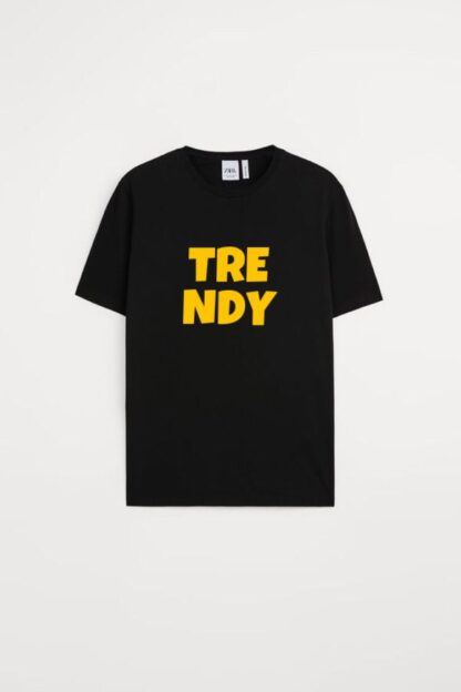 trendy black t shirt yellow ink